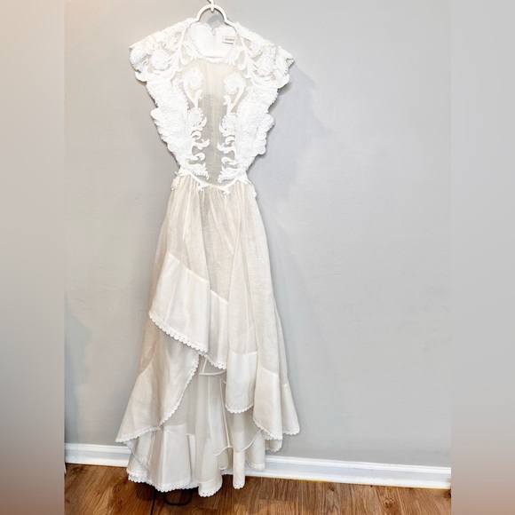 NWOT Zimmermann Tama Asymmetric Cut Out Silk And Linen Max Dress White Sz 2/ Med - Picture 11 of 16